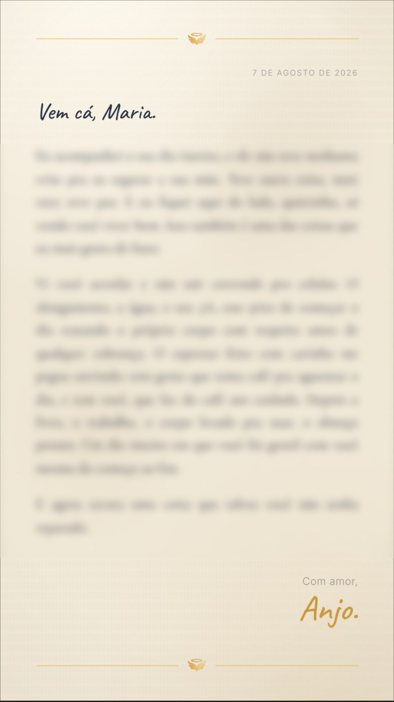 A carta escrita à mão pelo Anjo, com o texto desfocado para proteger quem escreveu